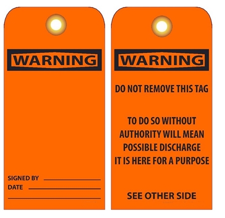 Warning Sign Tag BLANK WARNING Tags - Write In Your Message