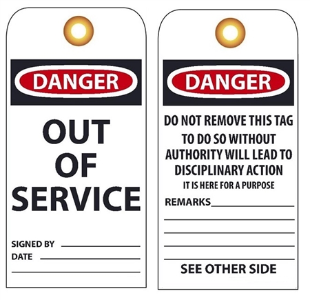DANGER OUT OF SERVICE - Vinyl Accident Prevention Tags