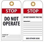 STOP DO NOT OPERATE - Rigid Vinyl Accident Prevention Tags