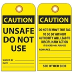 CAUTION UNSAFE DO NOT USE - Vinyl Accident Prevention Tags