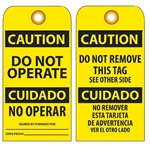 BILINGUAL CAUTION DO NOT OPERATE - Rigid Vinyl Accident Prevention Tags