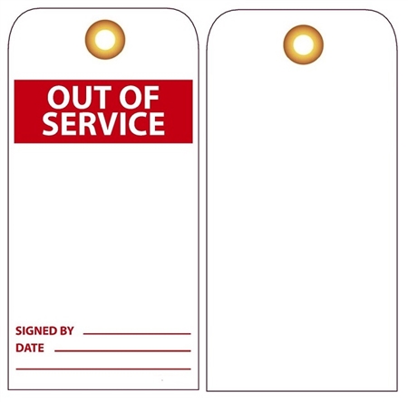 OUT OF SERVICE - Vinyl Accident Prevention Tags