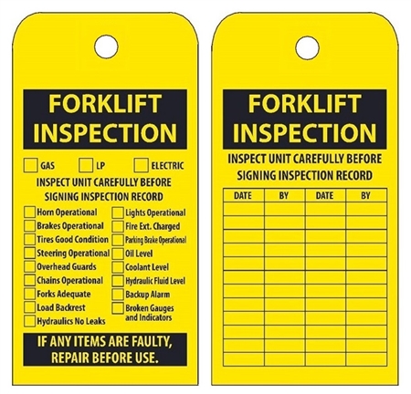 FORKLIFT INSPECTION RECORD Tags - Date & By - 6" X 3" choose Unrippable Vinyl