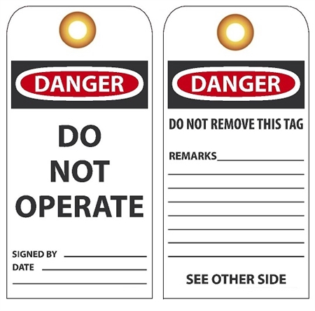 C and C Tags safety Danger 6x3 25 PK Do Not Operate Tag LOTO vinyl