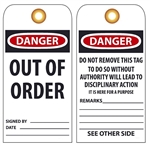 DANGER OUT OF ORDER - Vinyl Accident Prevention Tags