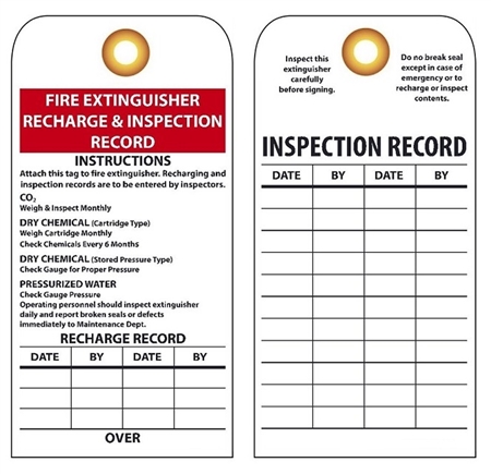 FIRE EXTINGUISHER RECHARGE & INSPECTION RECORD - Vinyl Tags