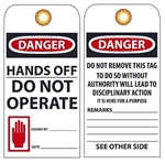 DANGER HANDS OFF DO NOT OPERATE - Vinyl Accident Prevention Tags