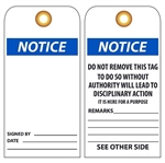 BLANK NOTICE - Vinyl Accident Prevention Tags