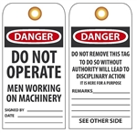 DANGER DO NOT OPERATE MEN WORKING ON MACHINERY - Rigid Vinyl Accident Prevention Tags