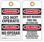 BILINGUAL DANGER DO NOT OPERATE - Rigid Vinyl, Accident Prevention Tags