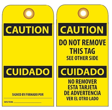 BILINGUAL BLANK CAUTION - Vinyl Accident Prevention Tags