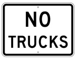 Traffic Sign NO TRUCKS - 24 X 18 - Choose from Engineer Grade or High Intensity Reflective Aluminum.
