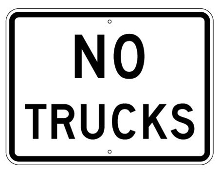 Traffic Sign NO TRUCKS - 24 X 18 - Choose from Engineer Grade or High Intensity Reflective Aluminum.