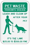 DOG POOP Sign, LEASH AND CLEAN UP AFTER YOUR PET - 12 X 18 - Type I Engineer Grade Prismatic Reflective – Heavy Duty .080 Aluminum