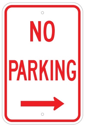 No Parking Corner Print Black 6 Pack of Signs 12x12 White and Red with Right Wards Arrow Metal Square Sign 