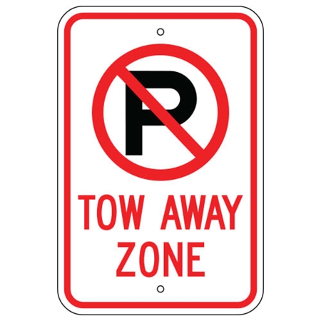 NO PARKING TOW AWAY ZONE Sign with NO PARKING SYMBOL - 12 X 18 - Type I Engineer Grade Reflective – Heavy Duty .080 Aluminum