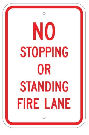 Firefighter Stop Sign NO STOPPING OR STANDING - FIRE LANE Sign