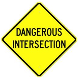 DANGEROUS INTERSECTION Sign - Choose 24" X 24", 30" X 30" or 36" X 36" Engineer Grade, High Intensity or Diamond Grade Reflective Aluminum