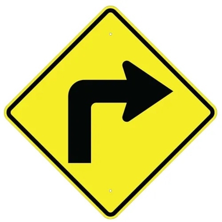 TURN RIGHT (Arrow Symbol) Sign - 24 X 24 or 30 X 30 Diamond Shape, Choose from Type I Engineer Grade Prismatic Reflective or Type III Prismatic High Intensity Reflective