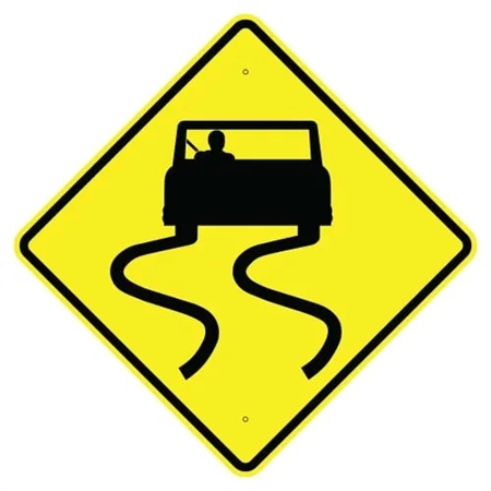 ROAD SLIPPERY WHEN WET SYMBOL Sign - Choose 24" X 24", 30" X 30" or 36" X 36" Engineer Grade, High Intensity or Diamond Grade Reflective Aluminum