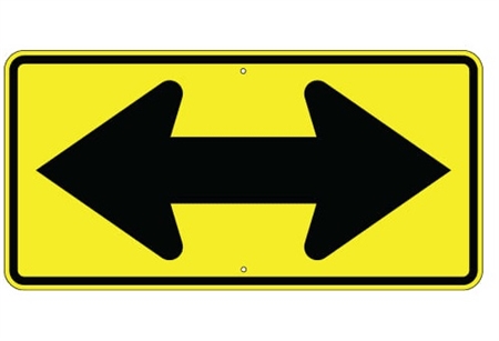 TWO DIRECTION DOUBLE ARROW Sign - 36 X 18 or 48 X 24, Choose from Type I Engineer Grade Prismatic Reflective or Type III Prismatic High Intensity Reflective