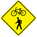 BICYCLE and PEDESTRIAN CROSSING SYMBOL Sign - 30 X 30 Diamond Shape, Type I Engineer Grade Prismatic Reflective or Type III Prismatic High Intensity Reflective
